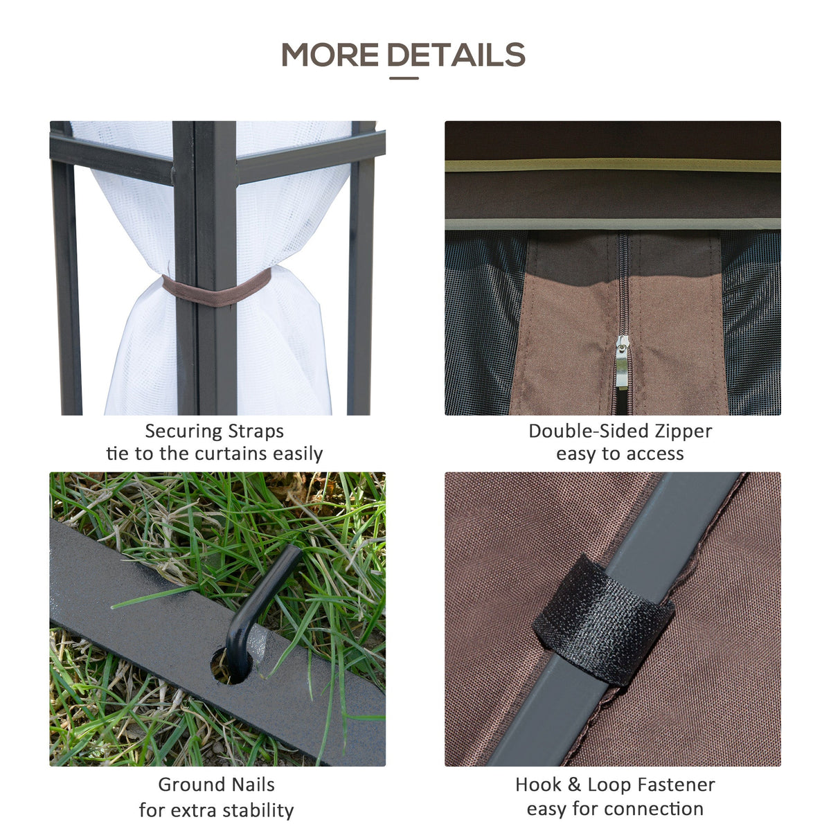 3 x 3m Patio Gazebo with 2 Tier Roof & Mosquito Netting, Coffee — product view 7