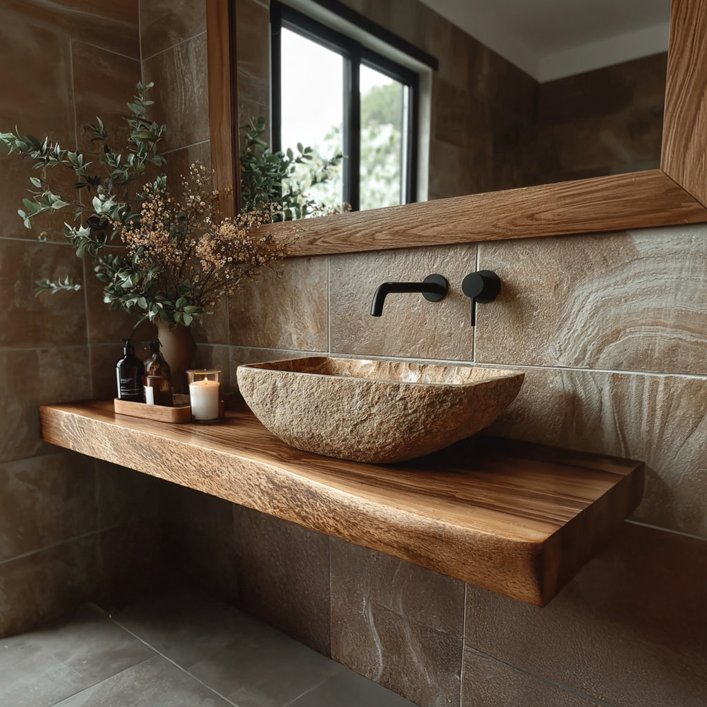 Echra Rustic Handcrafted Solid Wood Floating Bathroom Vanity Slab — product view 1
