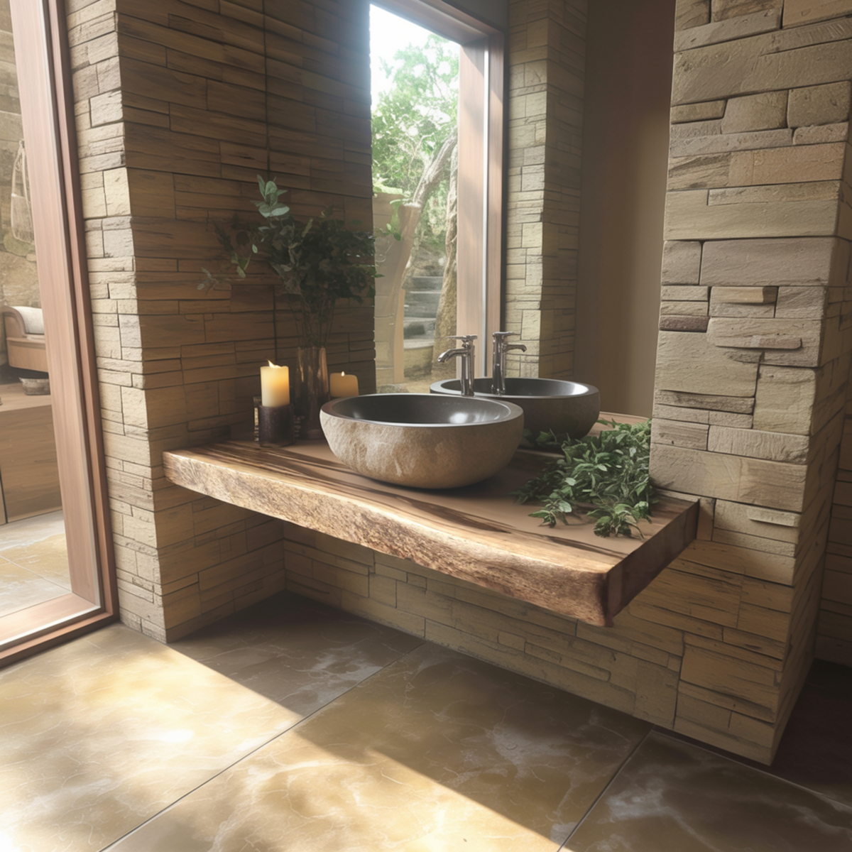 Echra Rustic Handcrafted Solid Wood Floating Bathroom Vanity Slab — product view 2