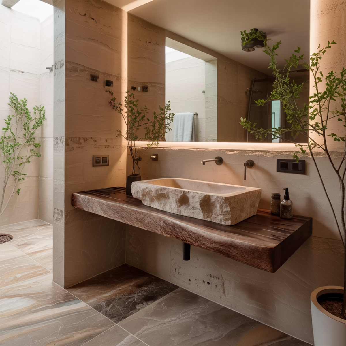 Echra Rustic Handcrafted Solid Wood Floating Bathroom Vanity Slab — product view 4