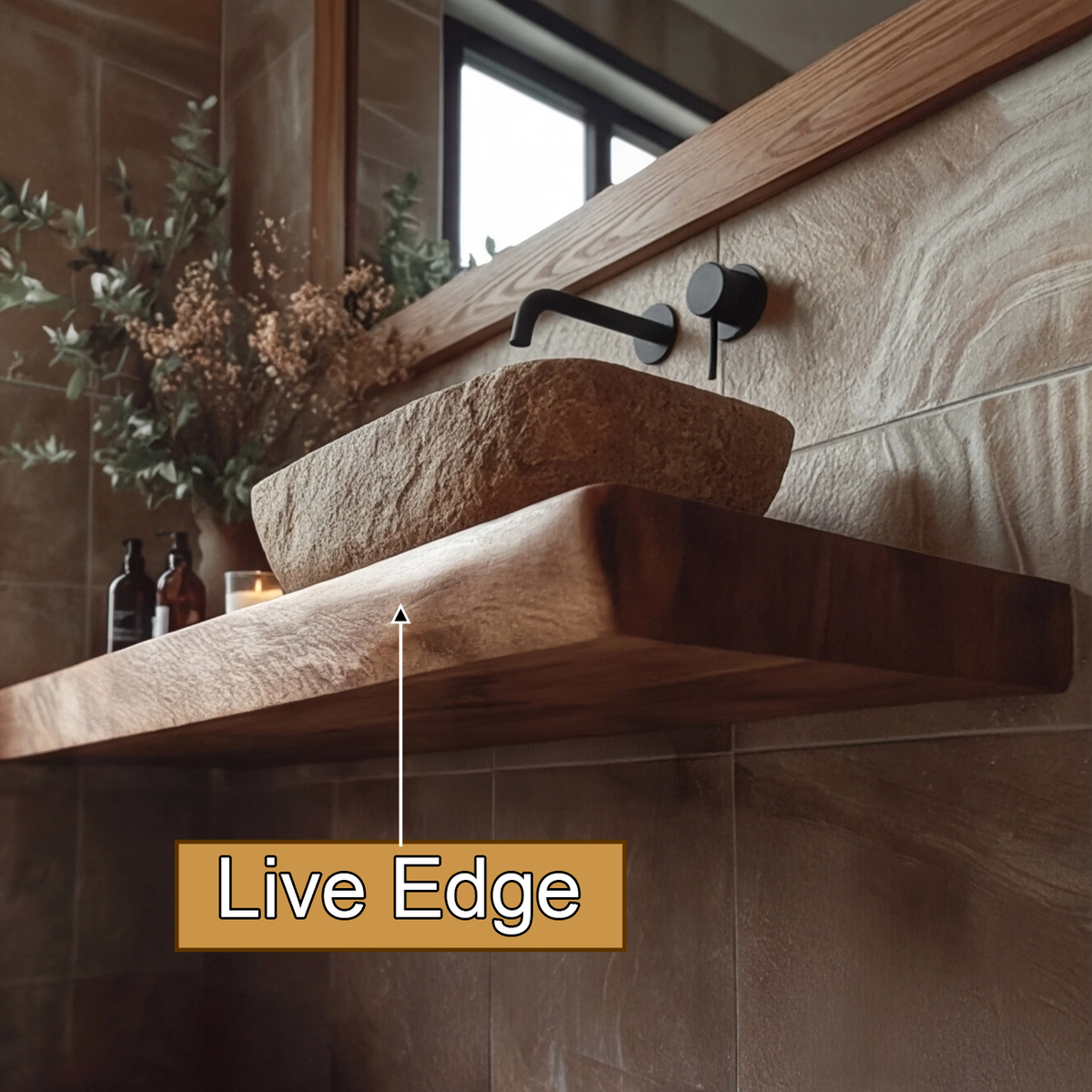 Echra Rustic Handcrafted Solid Wood Floating Bathroom Vanity Slab — product view 6