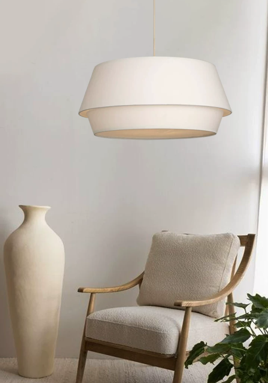 Ecru Two-Tier Linen Pendant Lamp — product view 5