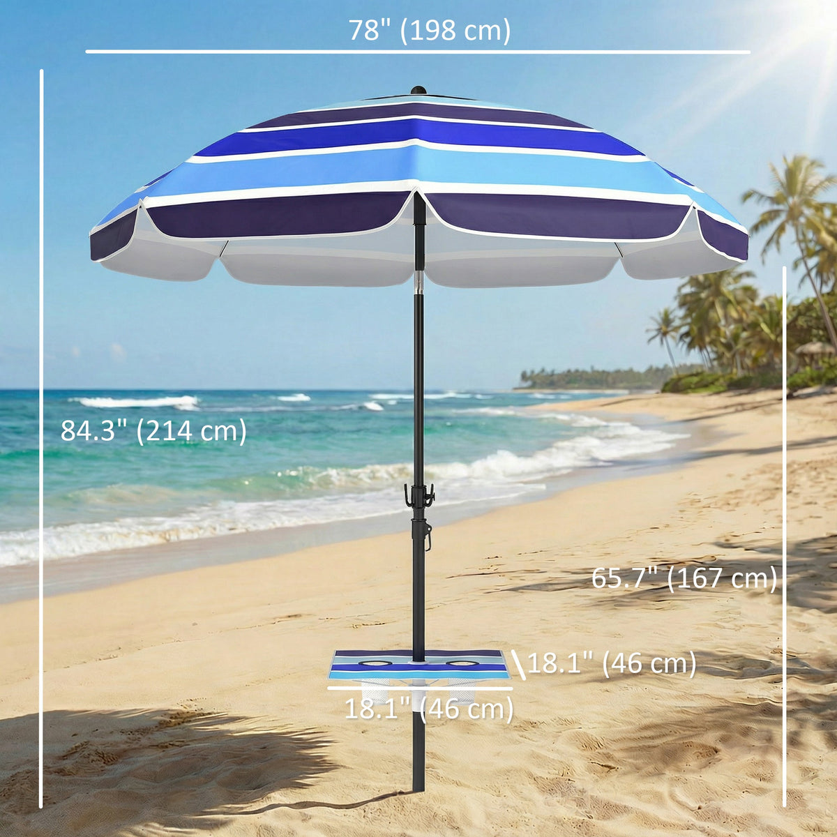 78" Beach Umbrella with Foldable Table, Cup Holder and Carry Bag, Multicolor — product view 5