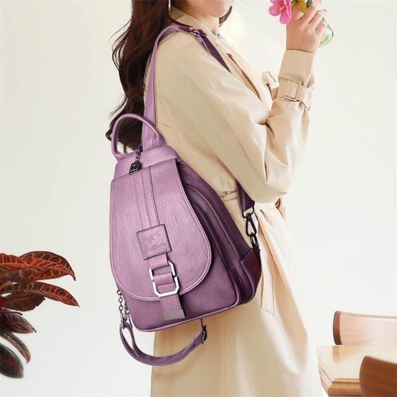 Ladies Leather Backpack with Anti-Theft Compartment and Compact Design | LoungeYard — product view 3