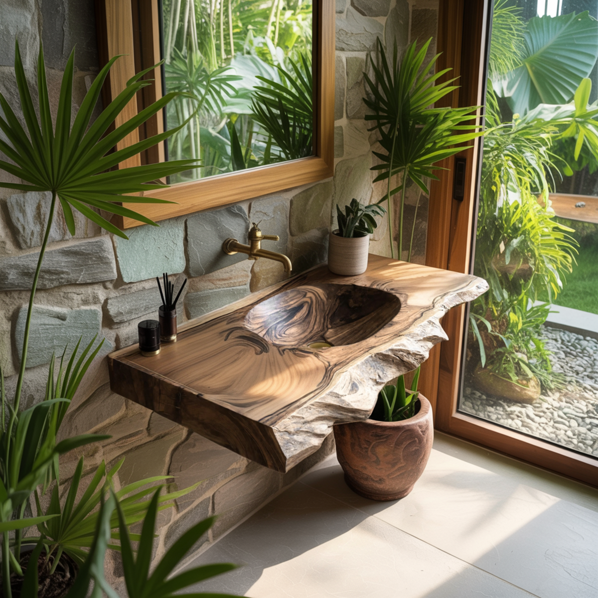 Elowen Live-Edge Wood Floating Bathroom Vanity with Integrated Sink — product view 5