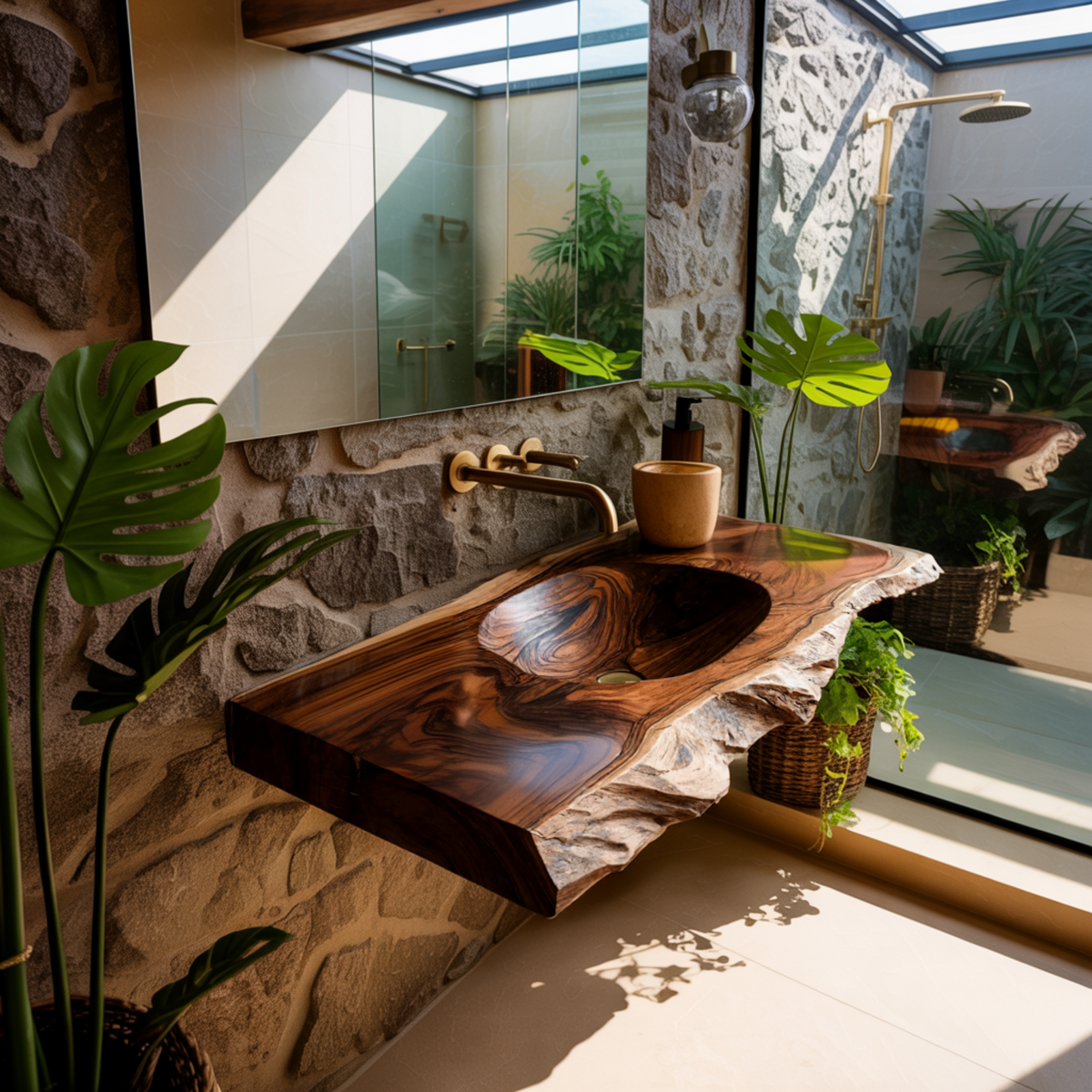Elowen Live-Edge Wood Floating Bathroom Vanity with Integrated Sink — product view 2
