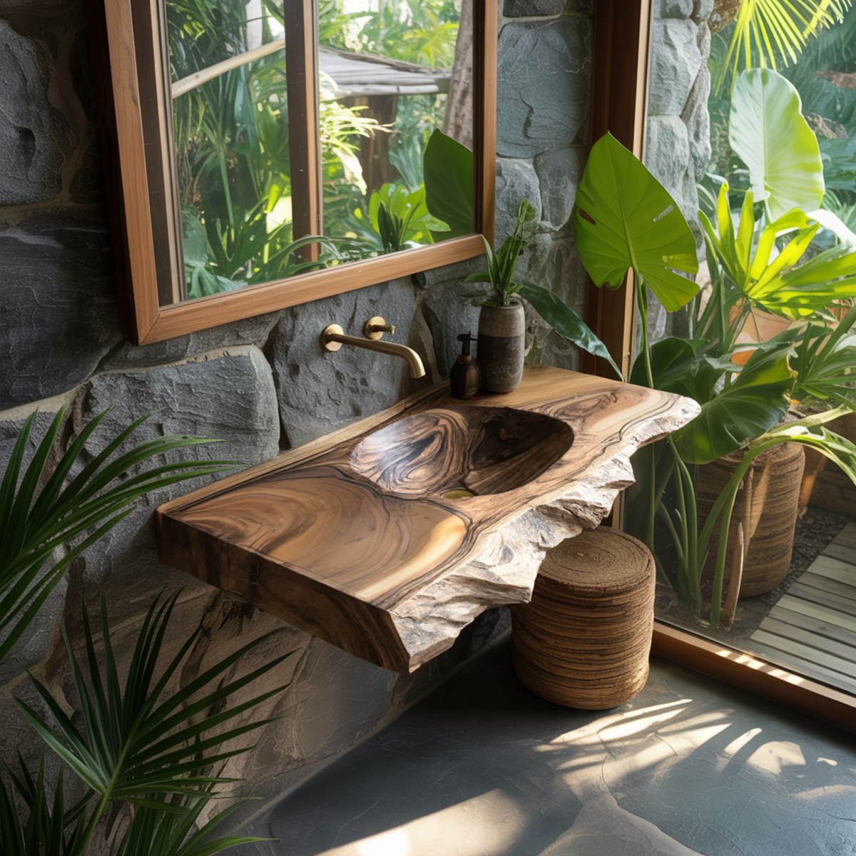 Elowen Live-Edge Wood Floating Bathroom Vanity with Integrated Sink — product view 4