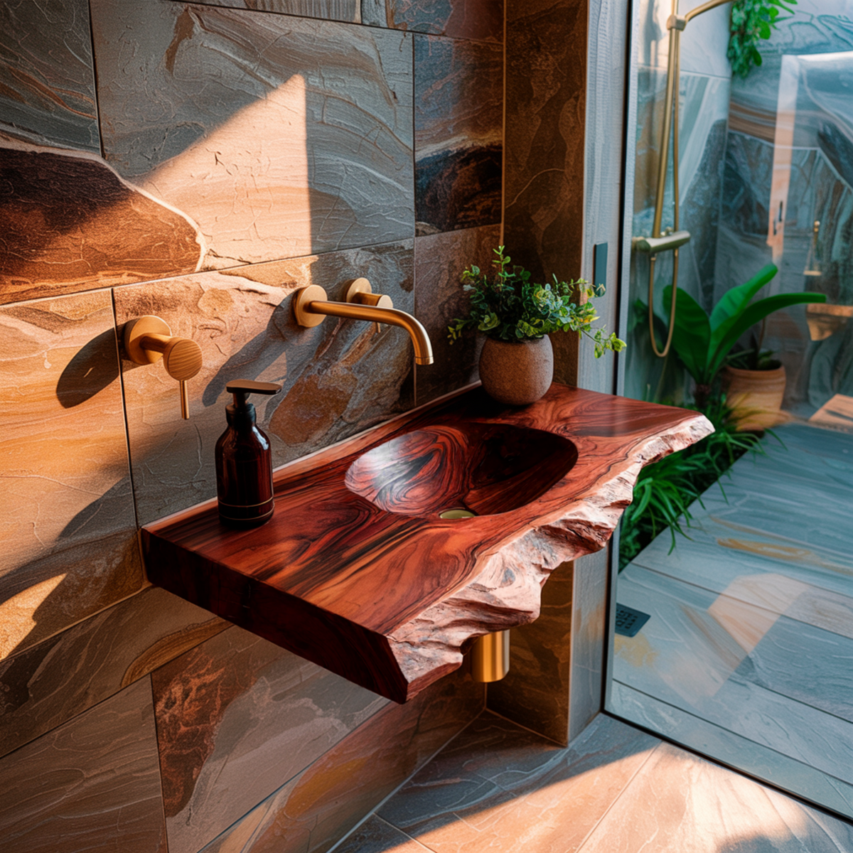 Elowen Live-Edge Wood Floating Bathroom Vanity with Integrated Sink — product view 3