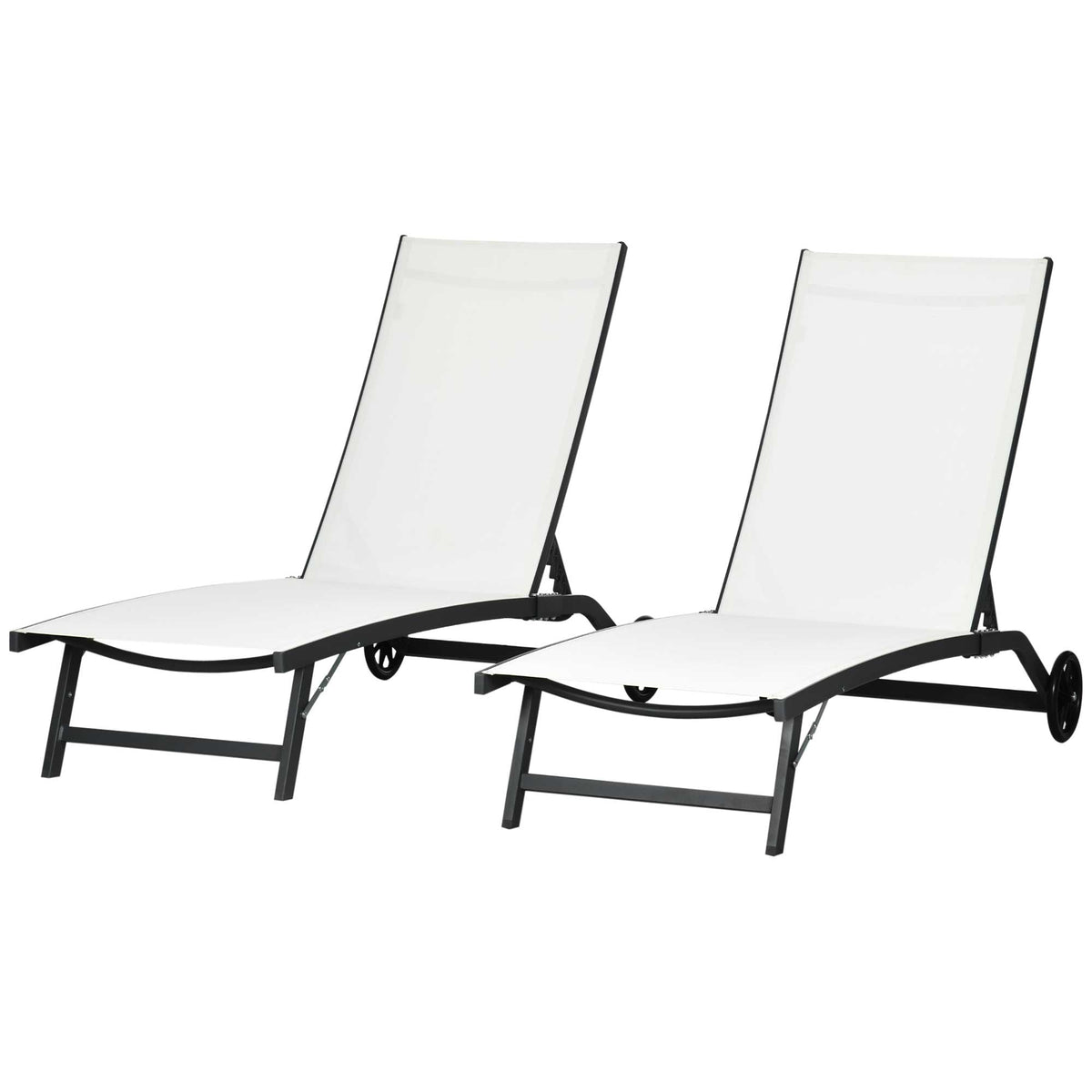 Set of 2 Outdoor Lounge Chairs with Wheels and Mesh Seat, Cream White — product view 2