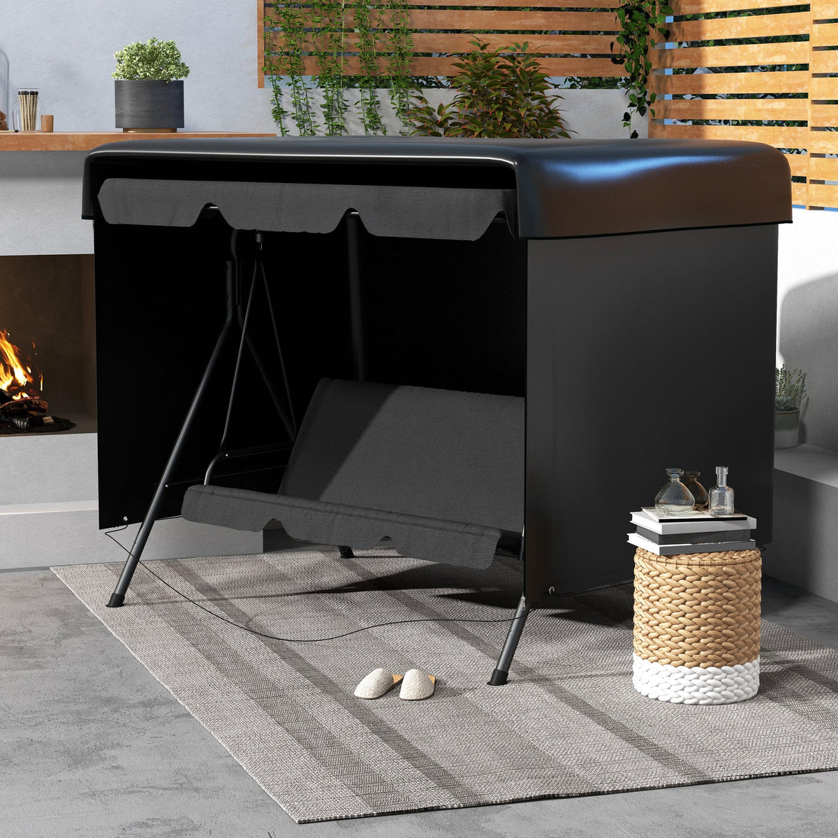 85" x 61" x 59" 3-Seater Patio Swing Cover, Black — product view 3
