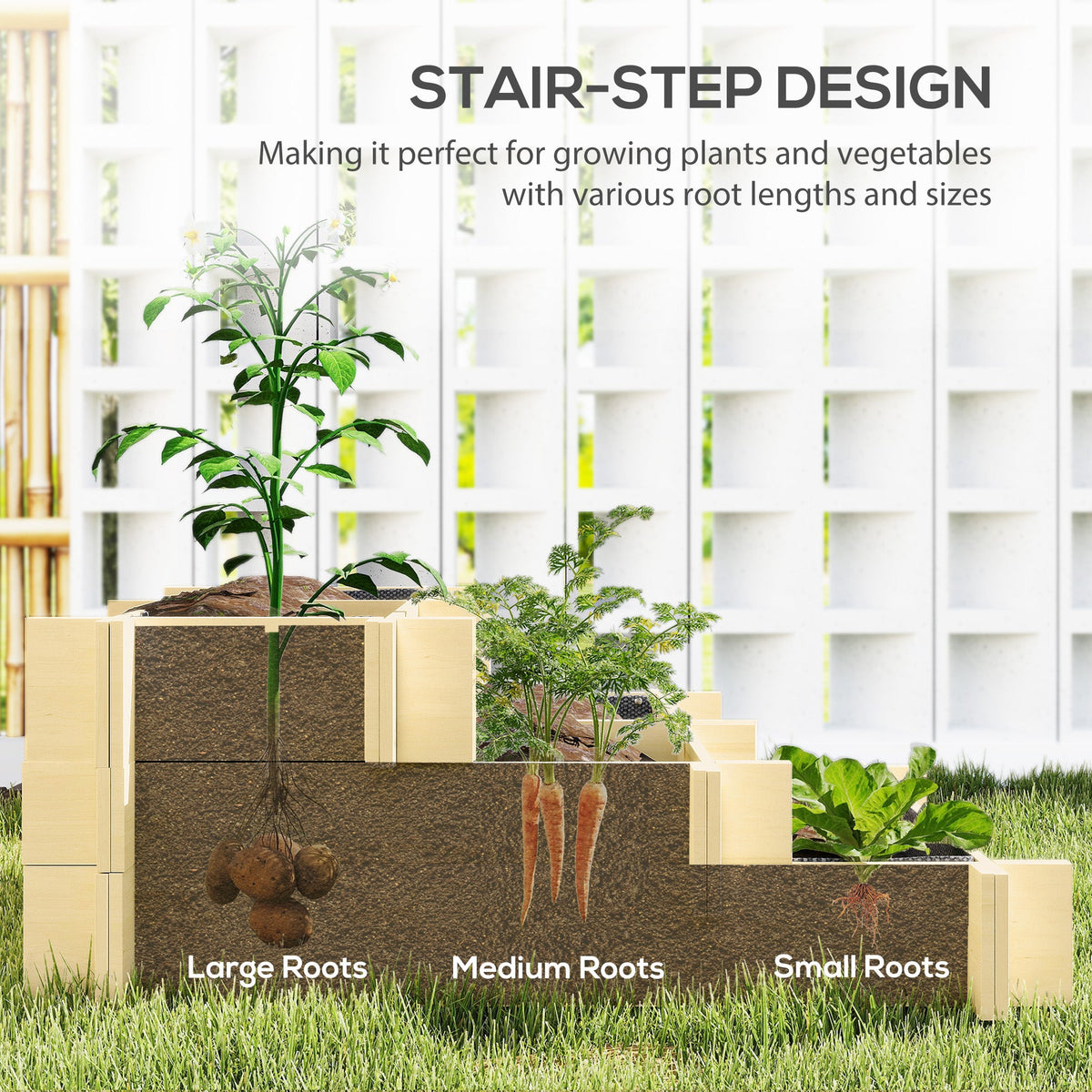 3-Tier Raised Garden Bed with 5 Compartments, 37" x 37" x 14", Natural — product view 7