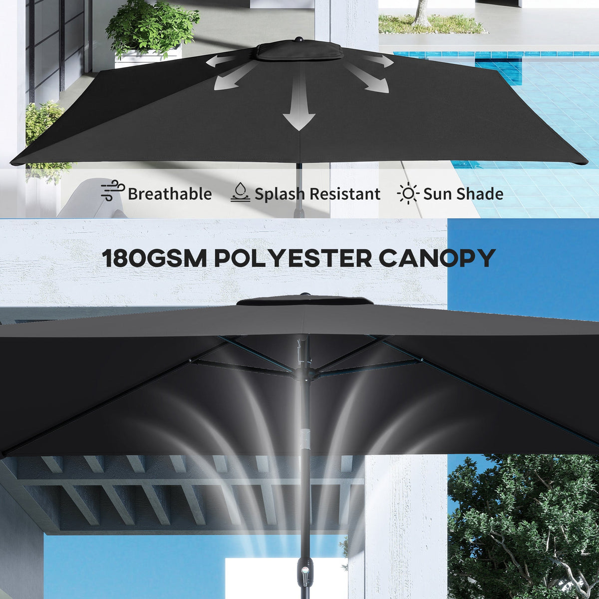 3 x 2 m Garden Parasol with Crank Handle and Tilt Function, Black — product view 7