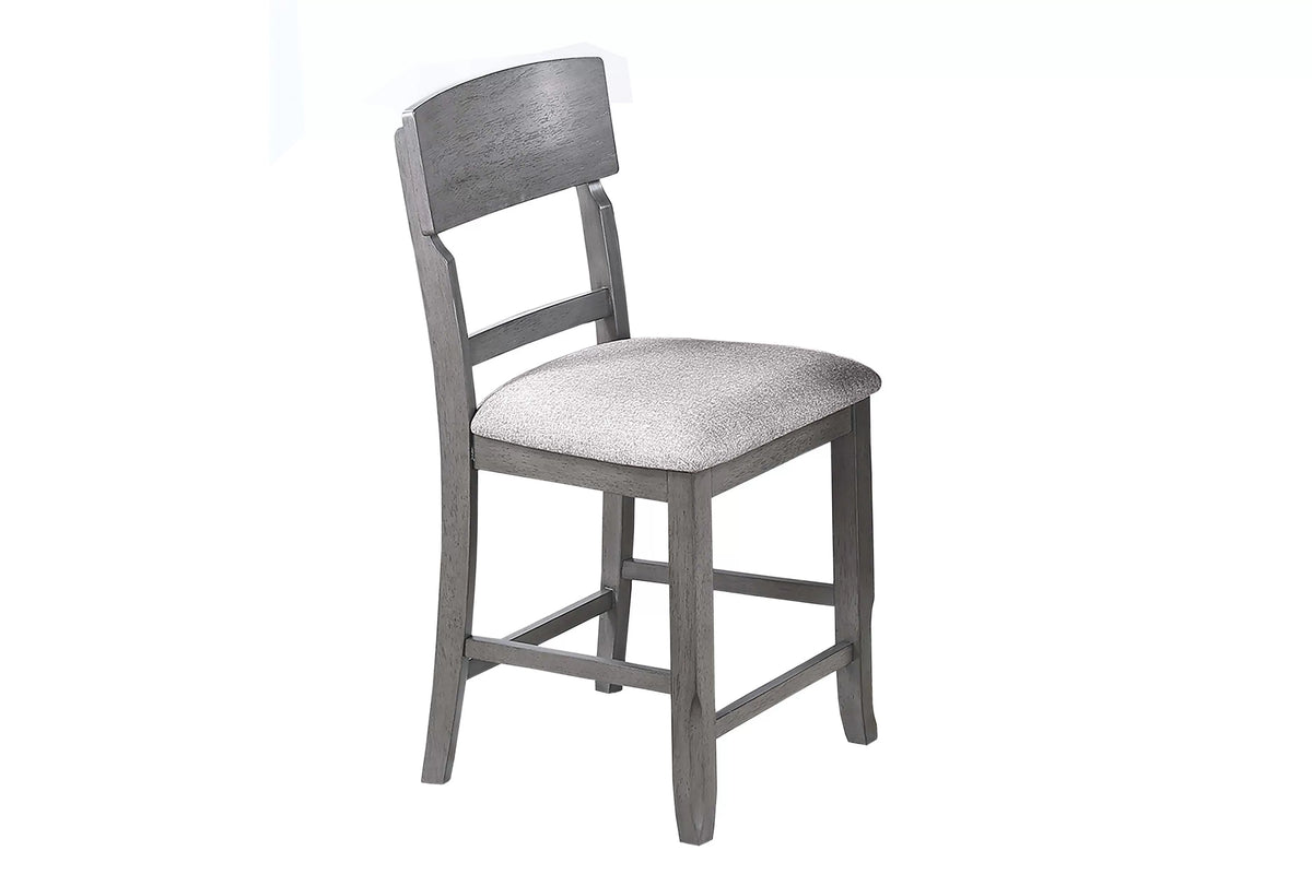 Poundex Set of 2 Antique Grey Ladder-Back Upholstered Counter Height Dining Side Chairs – F1931 — product view 1