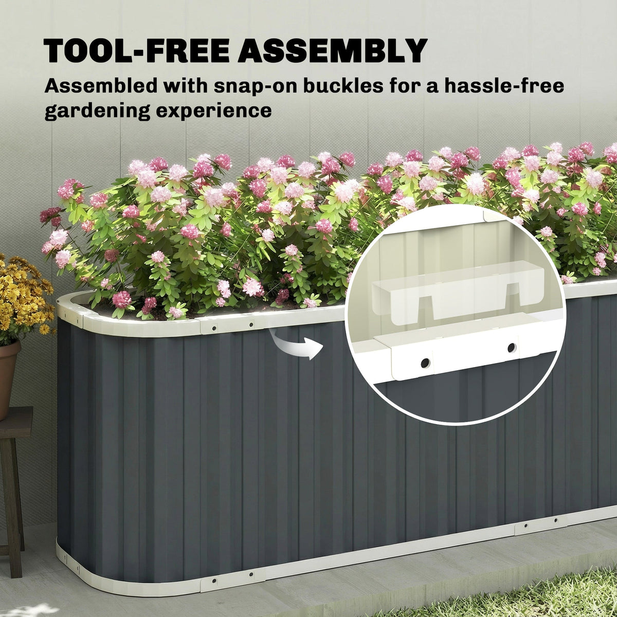 7' x 2' x 2' Galvanized Raised Garden Bed with Gloves, Dark Grey — product view 7