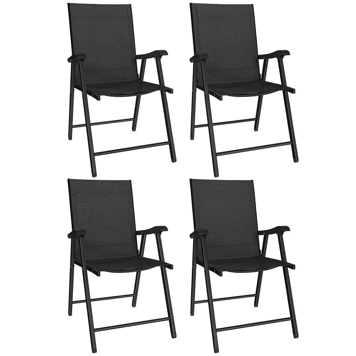Set of 4 Folding Garden Chairs with High Back and Armrests, Black — product view 1