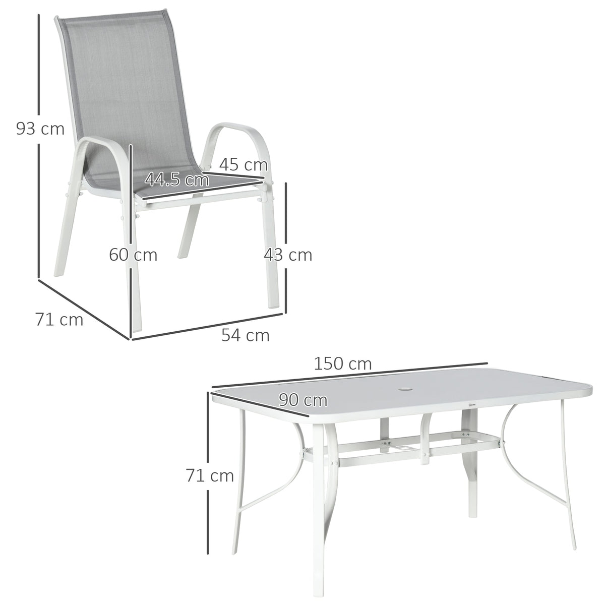 7 Piece Garden Dining Set for 6 with Parasol Hole Table, Grey — product view 5