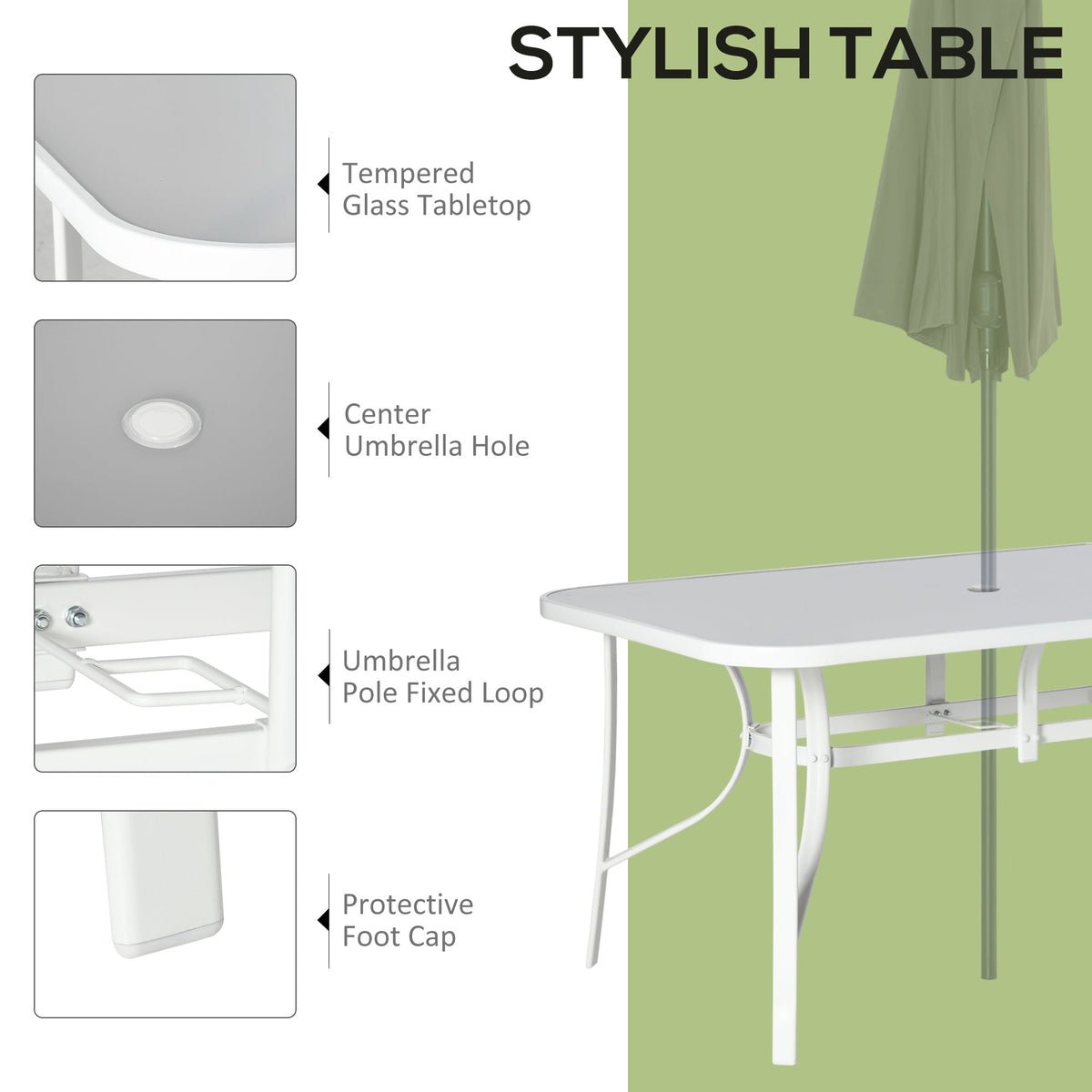 7 Piece Garden Dining Set for 6 with Parasol Hole Table, Grey — product view 6