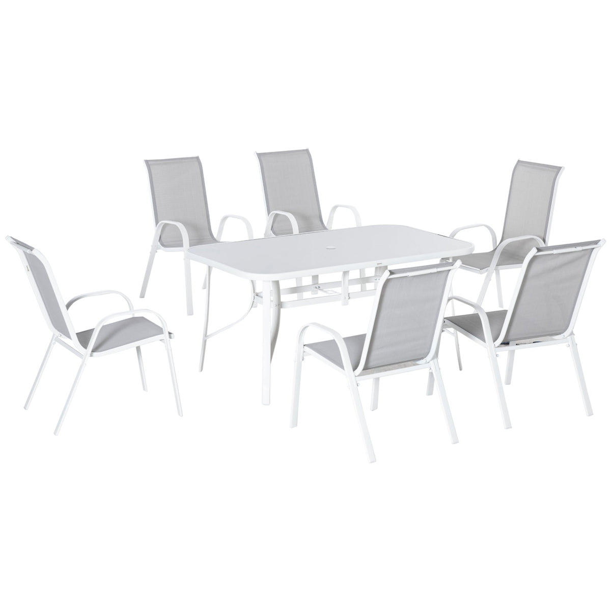 7 Piece Garden Dining Set for 6 with Parasol Hole Table, Grey — product view 1