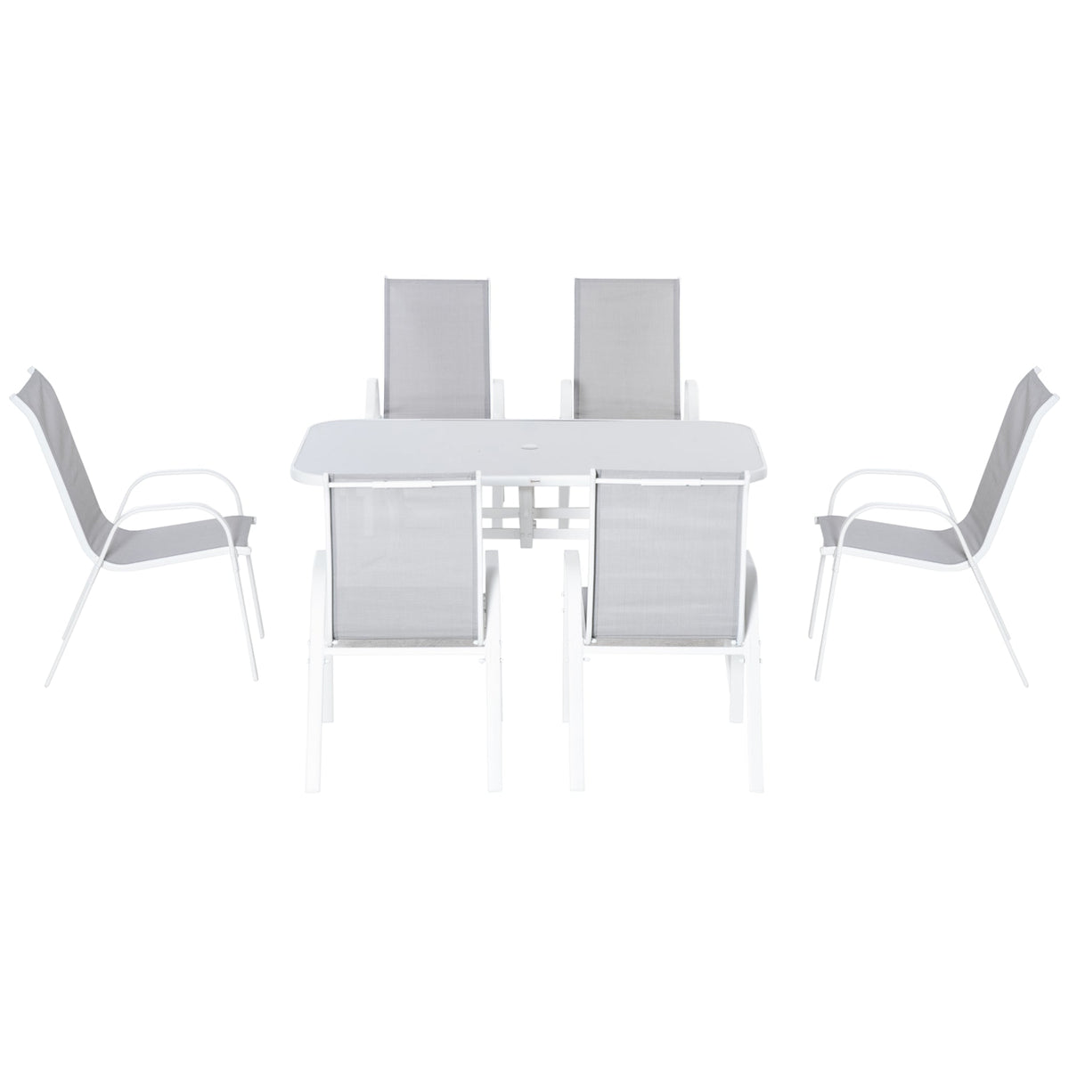 7 Piece Garden Dining Set for 6 with Parasol Hole Table, Grey — product view 2