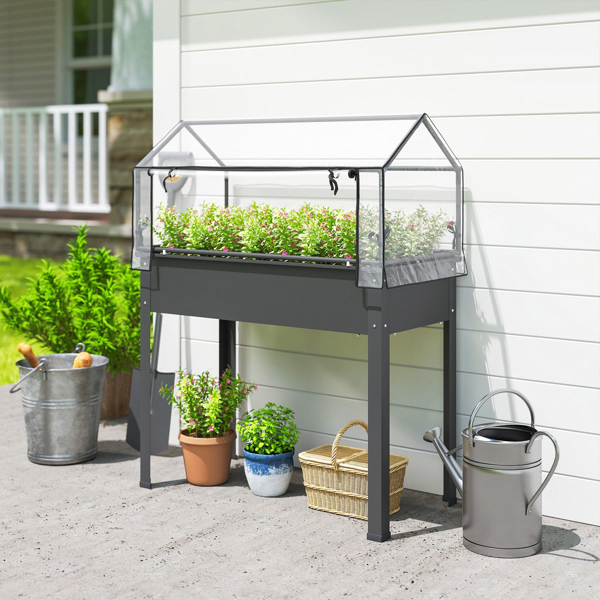 39.4" x 18.9" x 48.8" Raised Garden Bed with Cover, Dark Gray — product view 3