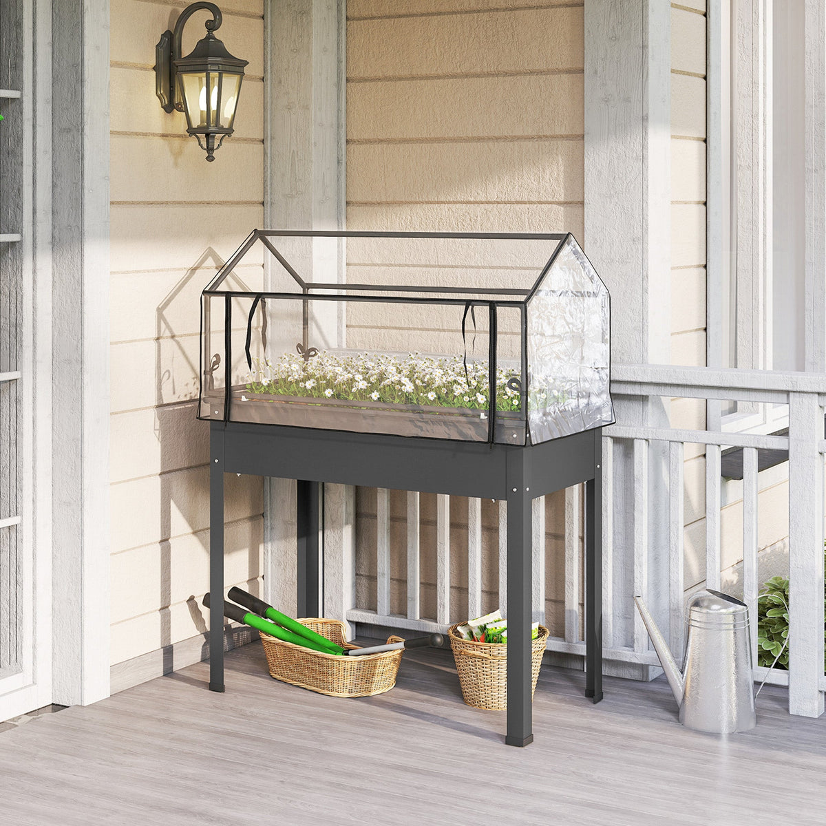 39.4" x 18.9" x 48.8" Raised Garden Bed with Cover, Dark Gray — product view 4