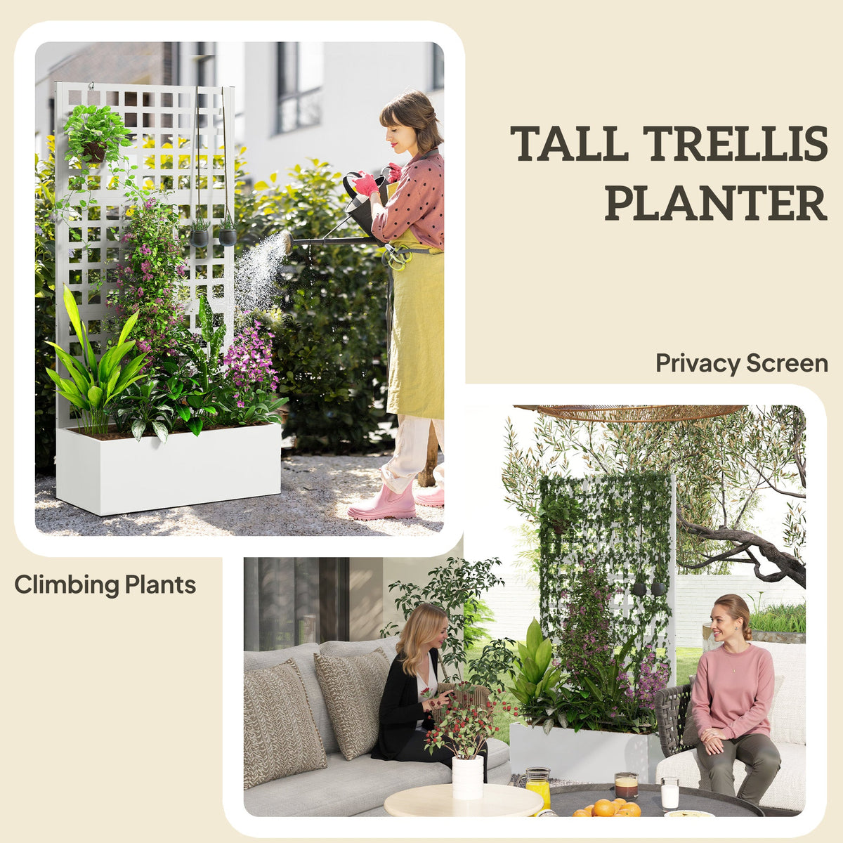 35" x 16" x 70" Raised Garden Bed with Trellis and Privacy Screen, White — product view 7