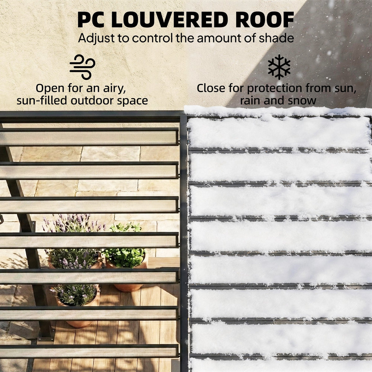 3 x 3 m Louvered Pergola with Adjustable Roof and Gutters, Coffee — product view 6