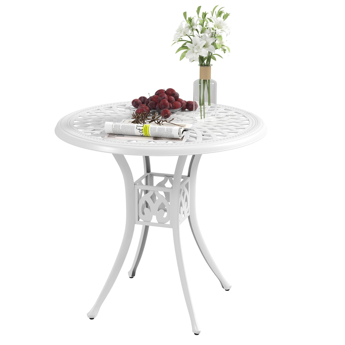 78 cm Round Cast Aluminium Garden Table with Parasol Hole, White — product view 2