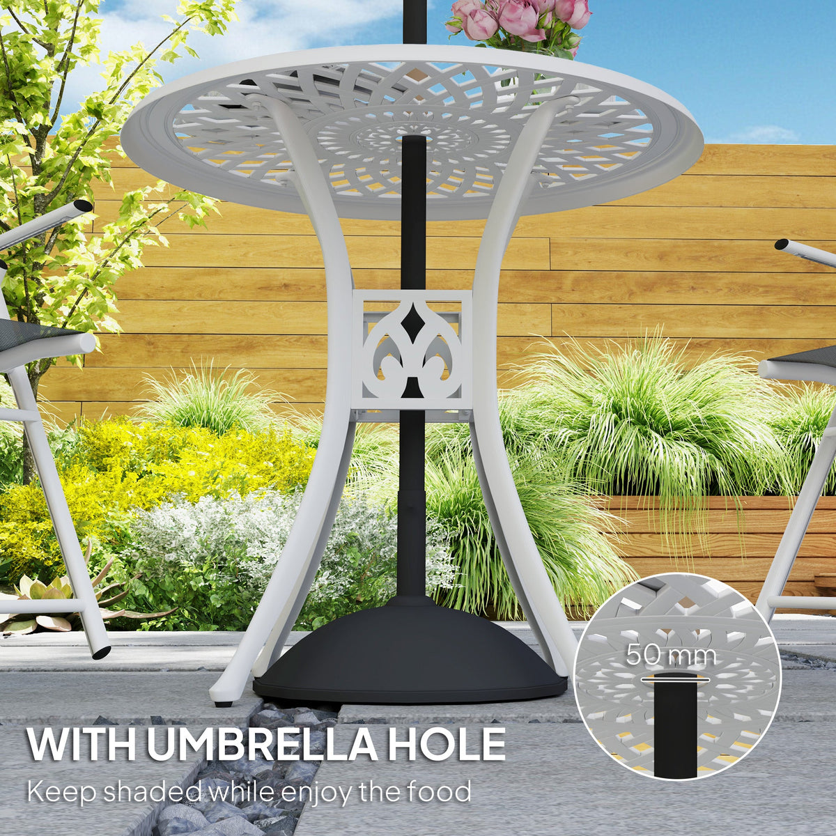 78 cm Round Cast Aluminium Garden Table with Parasol Hole, White — product view 7