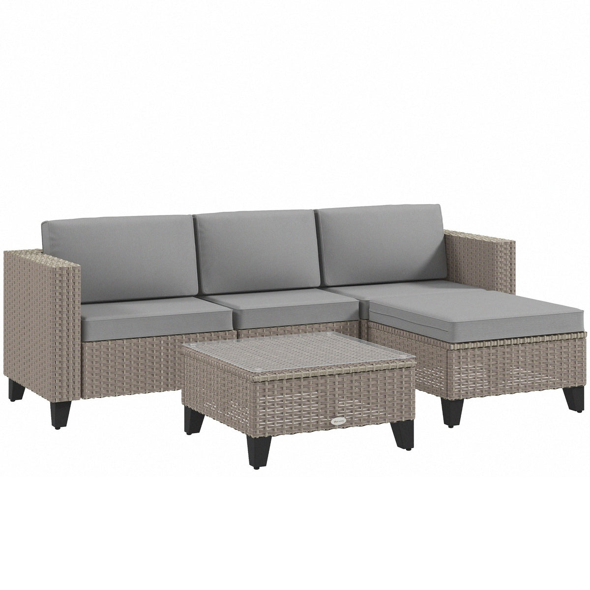 5 Piece PE Rattan Garden Furniture Set with Corner Sofa & Glass Table, Brown — product view 1