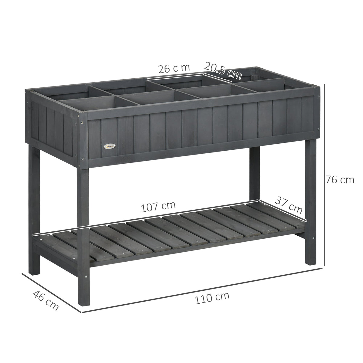 Wooden Herb Planter with 8 Pocket, Raised Bed Container Garden Planter Boxes, 110L x 46W x 76Hcm, Dark Grey — product view 5