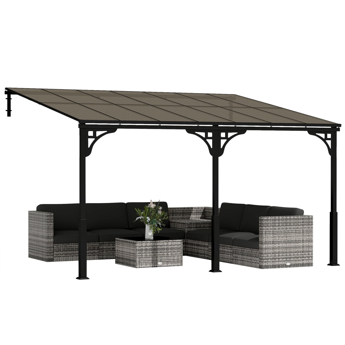 13' x 10' Lean-to Gazebo with Polycarbonate Roof, Brown — product view 1