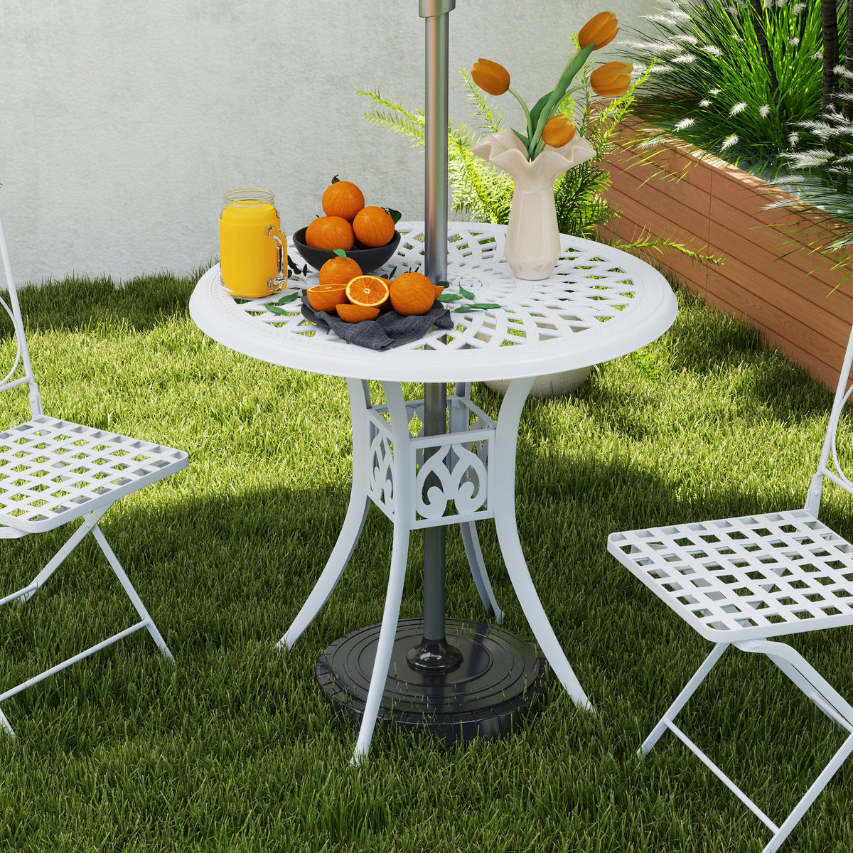 30-inch Round Patio Dining Table with Umbrella Hole Cast Aluminium Outdoor Bistro Table Only, White — product view 4