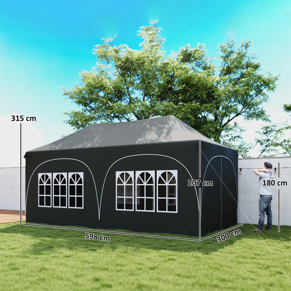 3 x 6m Pop Up Gazebo with Sides, Sandbags & Windows, Dark Grey — product view 5