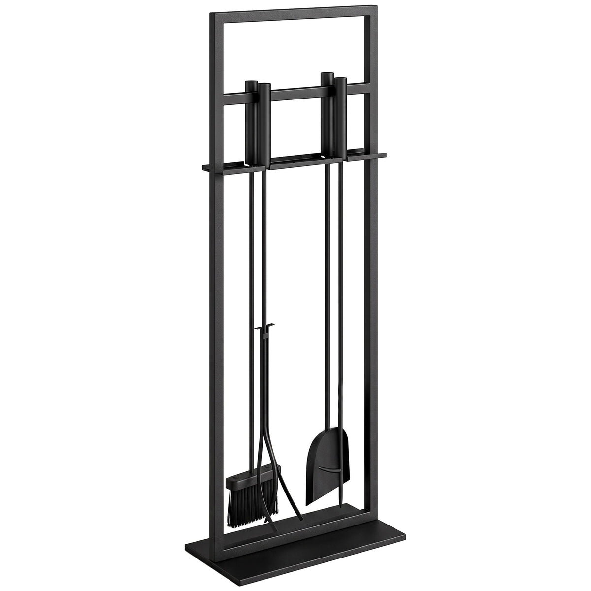 5-Piece Fireplace Tool Set with Brush, Shovel, Poker, Tongs & Stand, Black Metal — product view 1