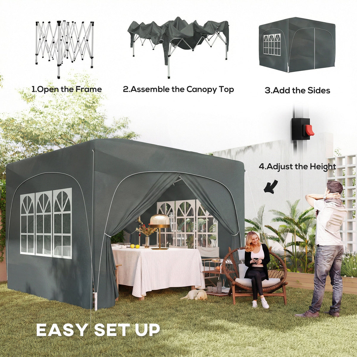 3 x 3 m Pop Up Gazebo with Sides, Carry Bag and UPF50+, Dark Grey — product view 6