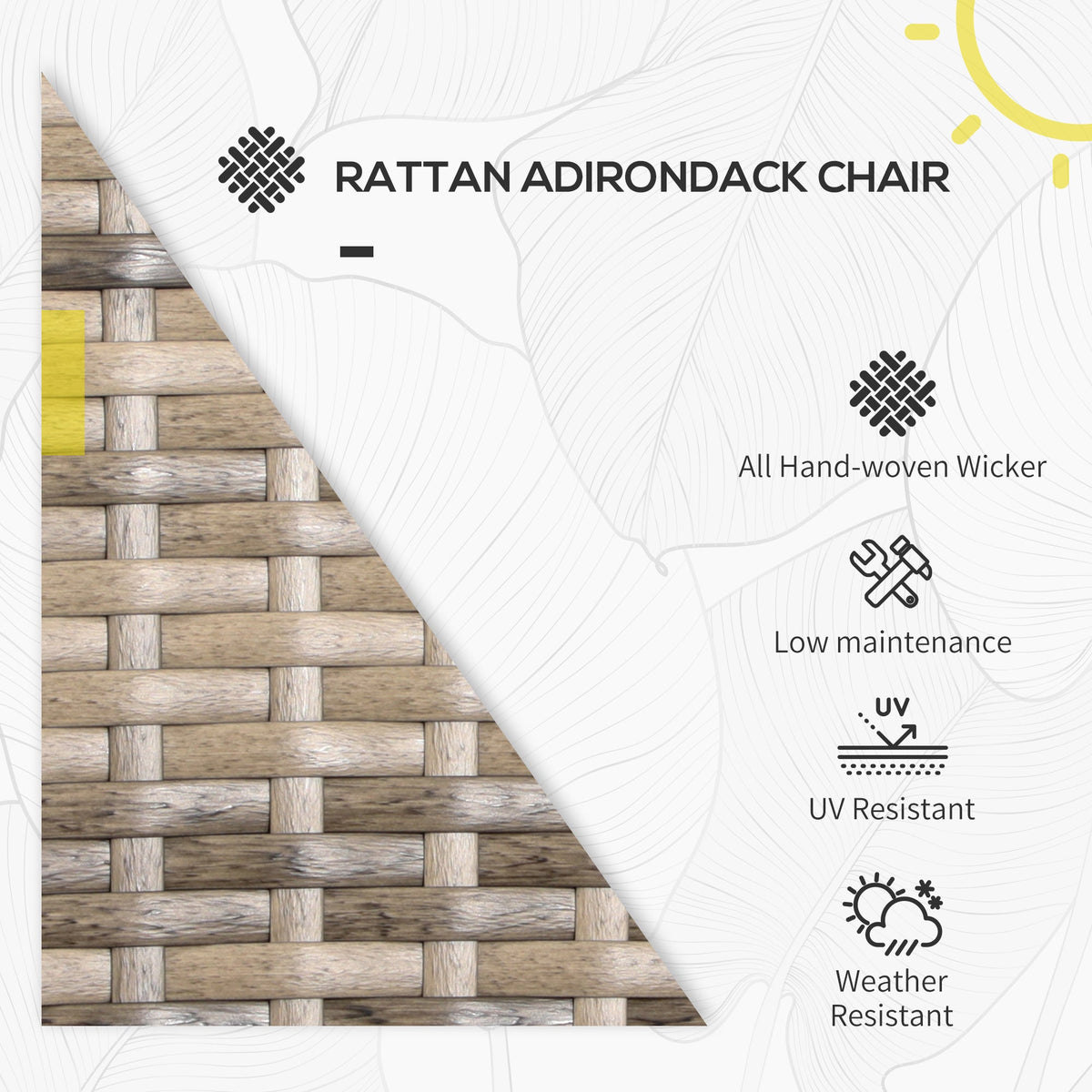 Patio Wicker Adirondack Chair with Soft Cushions, Mixed Grey — product view 6