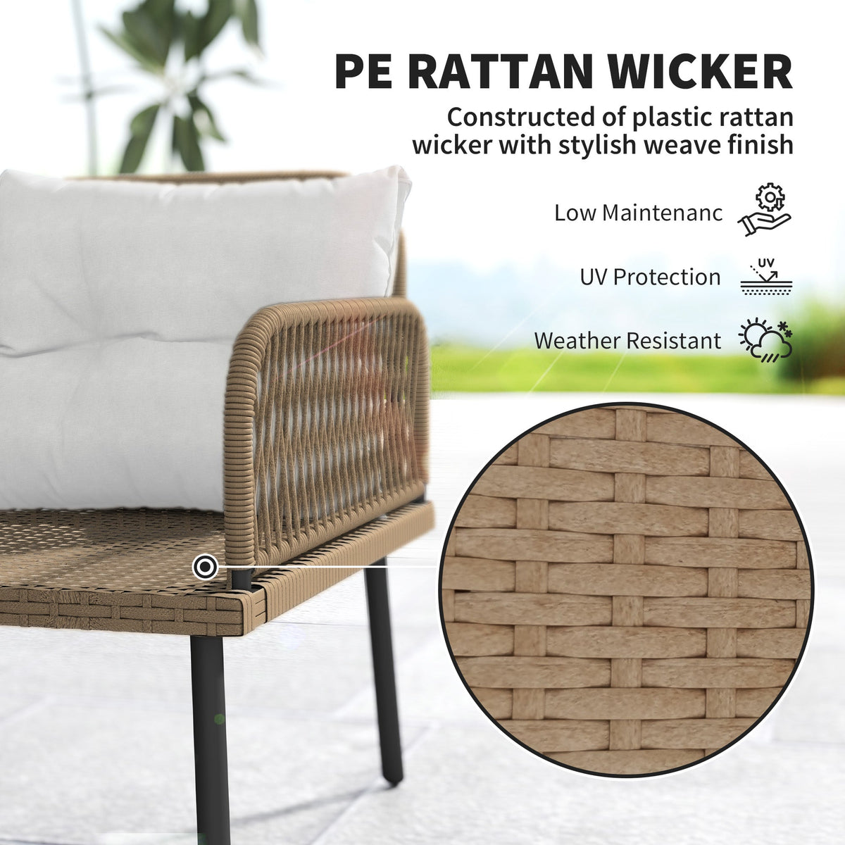 6 Piece Rattan Garden Furniture Set, 8 Seater Corner Sofa with Glass Table, Cream White — product view 7