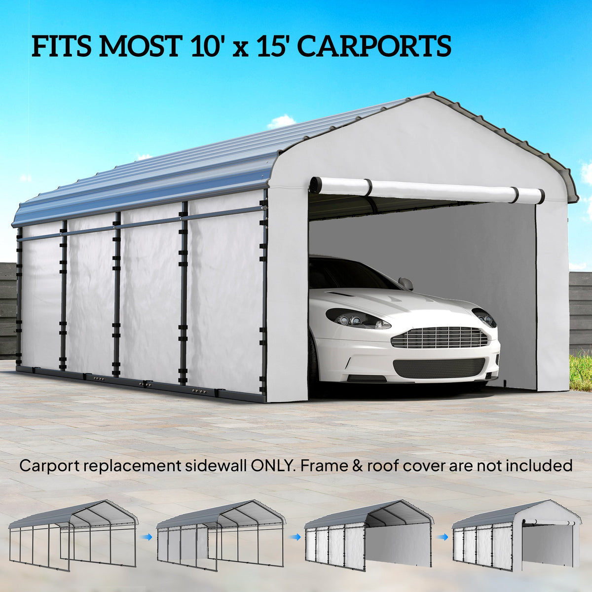 Carport Sidewall Panels Set of 4 for 10' x 15' Structures, White — product view 6