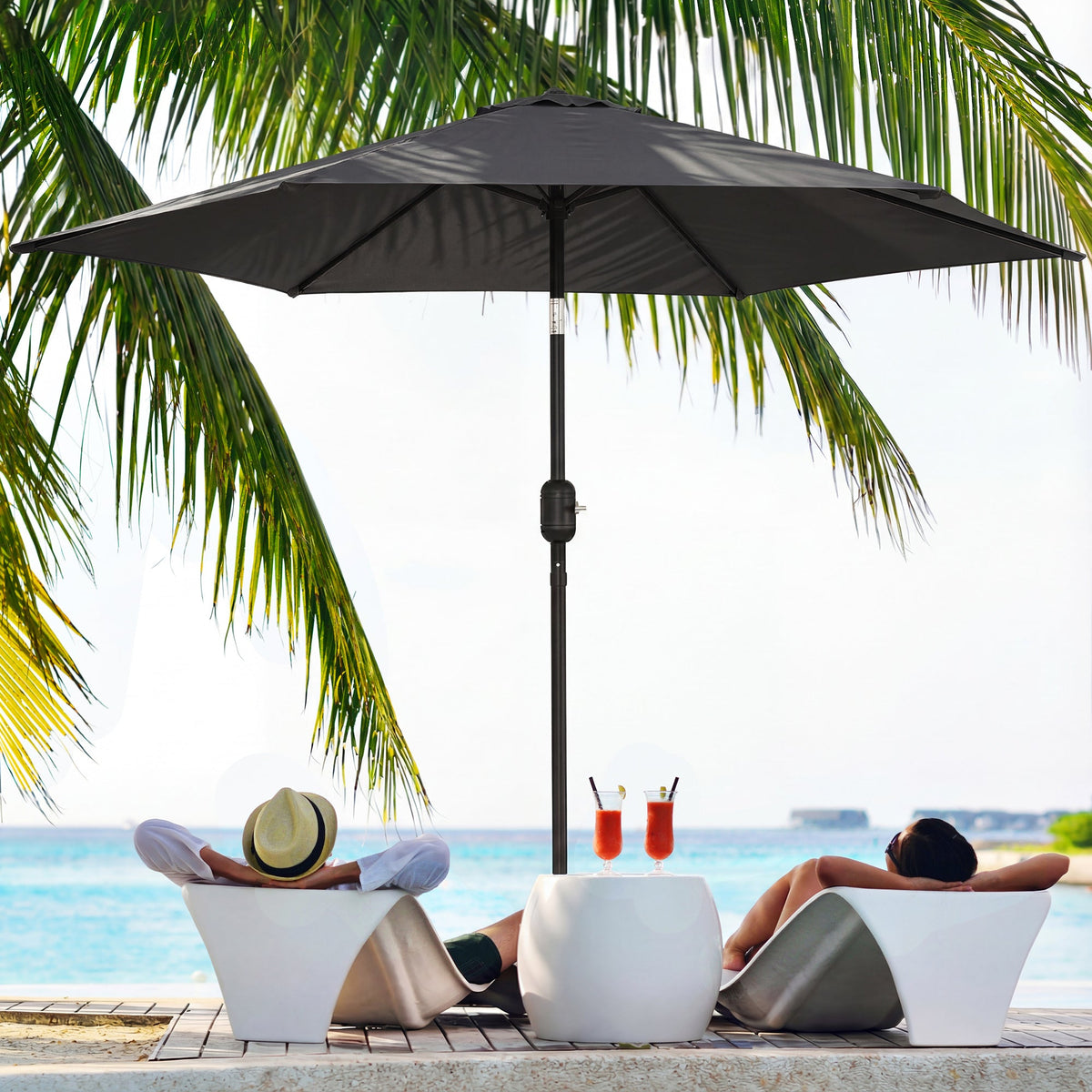 2.6 m Garden Parasol with Tilt, Crank, Vent & Aluminium Pole, Black — product view 4
