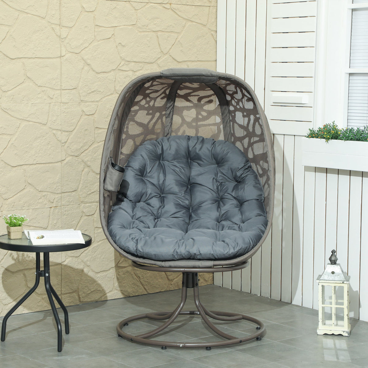 Swivel Egg Chair with Cushions & Foldable Basket Seat, Grey — product view 4
