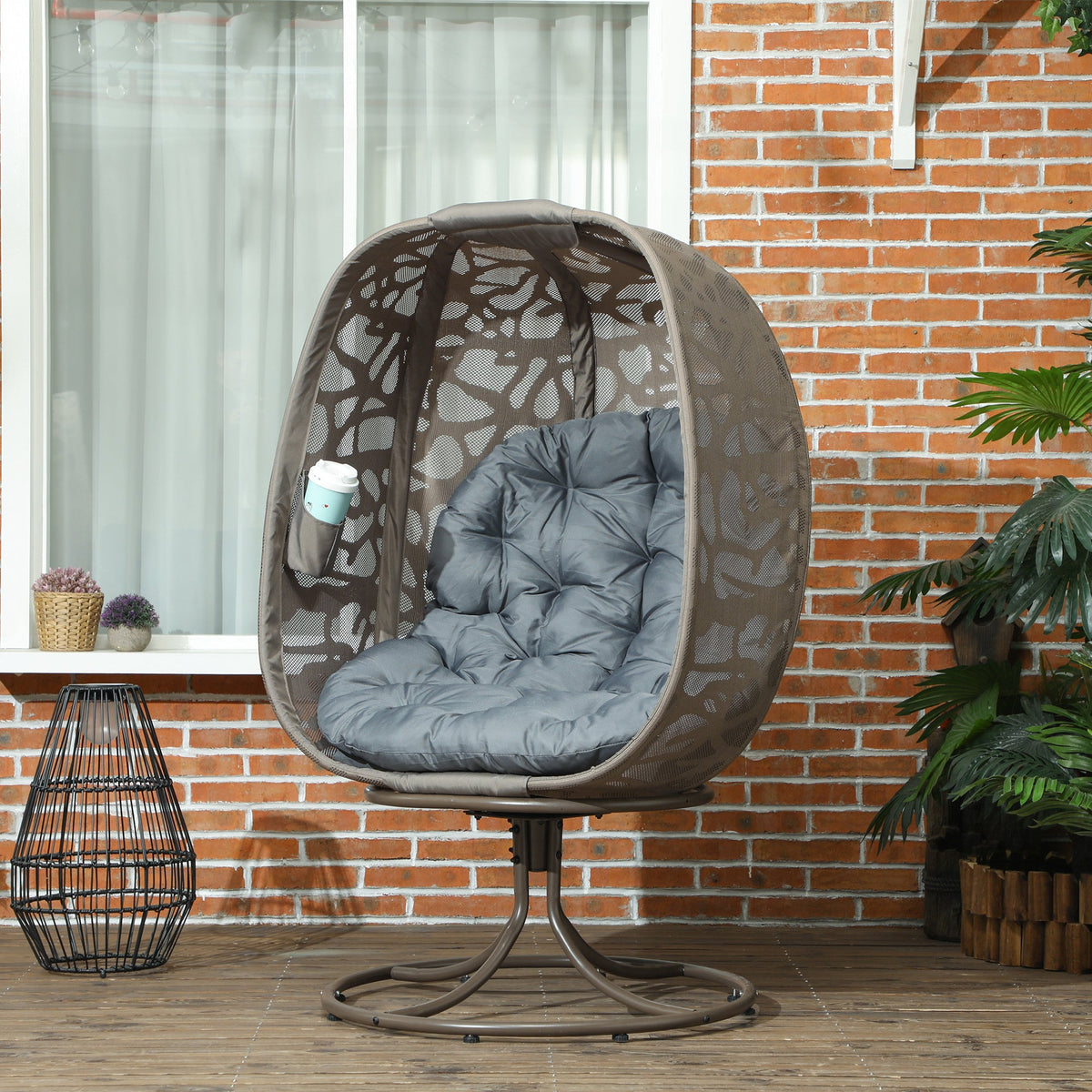 Swivel Egg Chair with Cushions & Foldable Basket Seat, Grey — product view 3