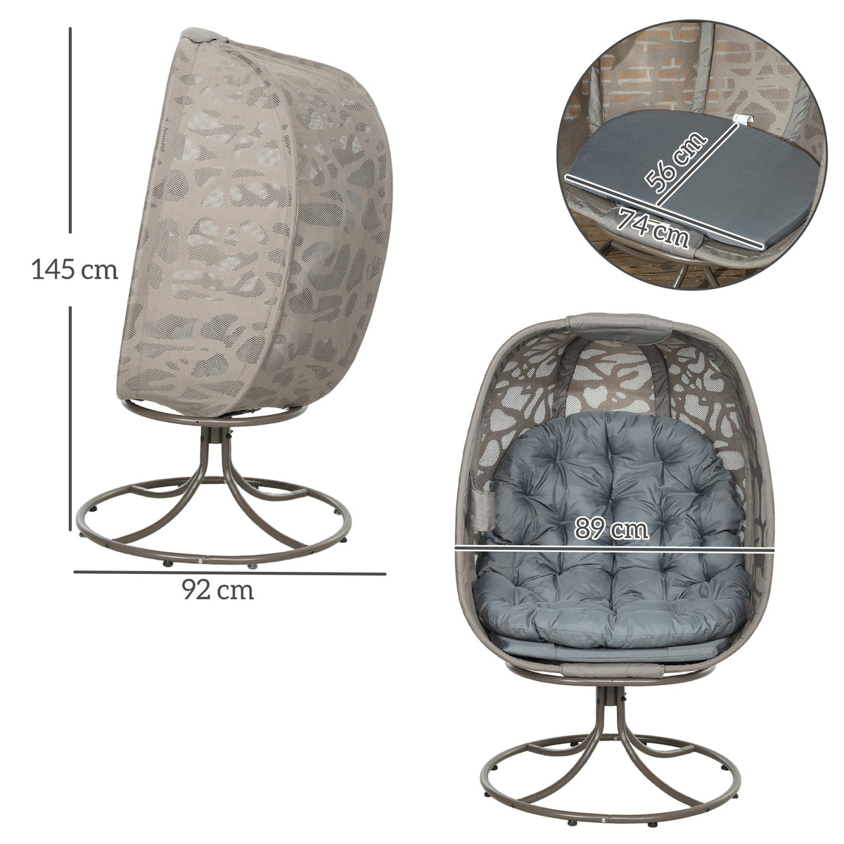 Swivel Egg Chair with Cushions & Foldable Basket Seat, Grey — product view 5