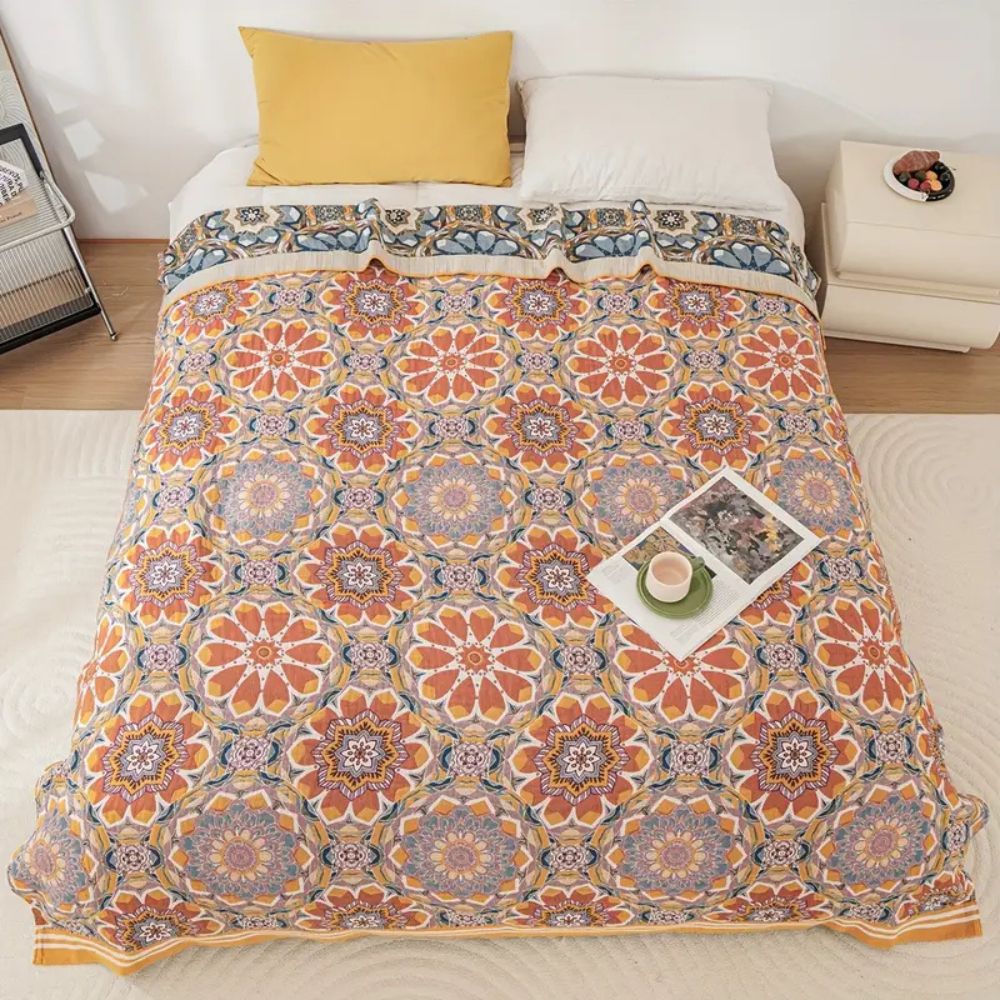 LoungeYard | Boho Flora Tone Cotton Blanket — product view 1