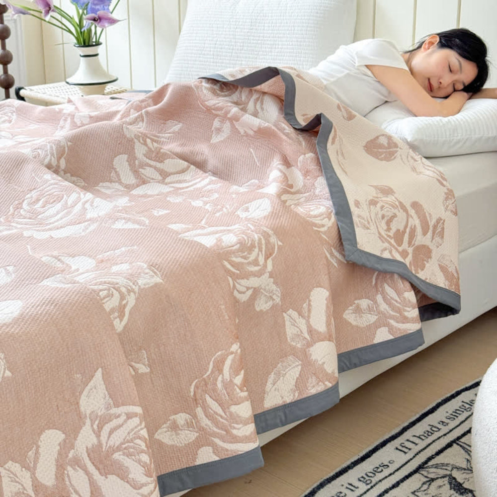 LoungeYard | Flouriva Pink Rose Cotton Blanket — product view 1