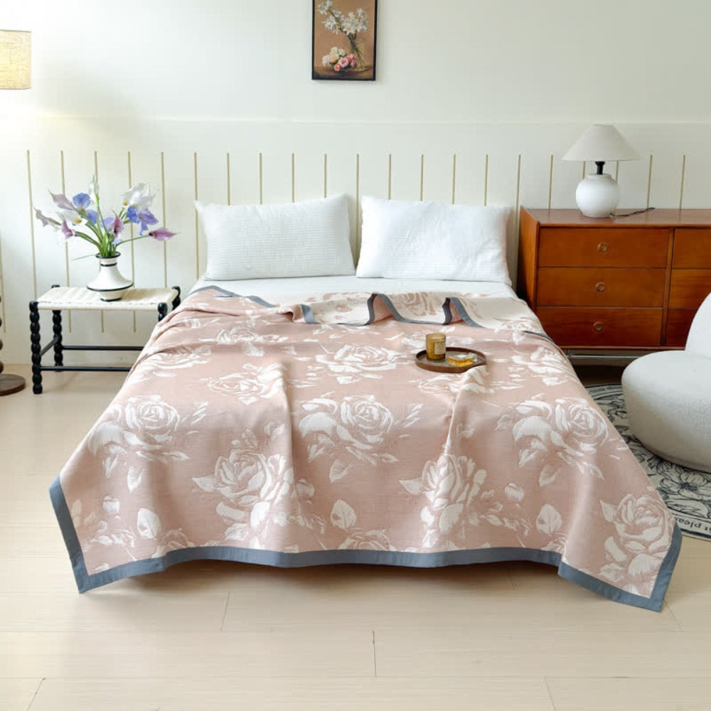 LoungeYard | Flouriva Pink Rose Cotton Blanket — product view 3