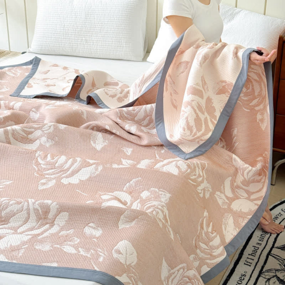 LoungeYard | Flouriva Pink Rose Cotton Blanket — product view 2