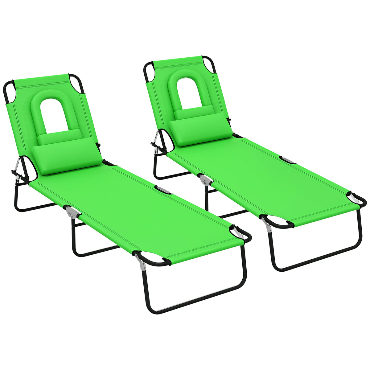 2pcs Adjustable Outdoor Lounge Chairs with Face Hole, Green — product view 1