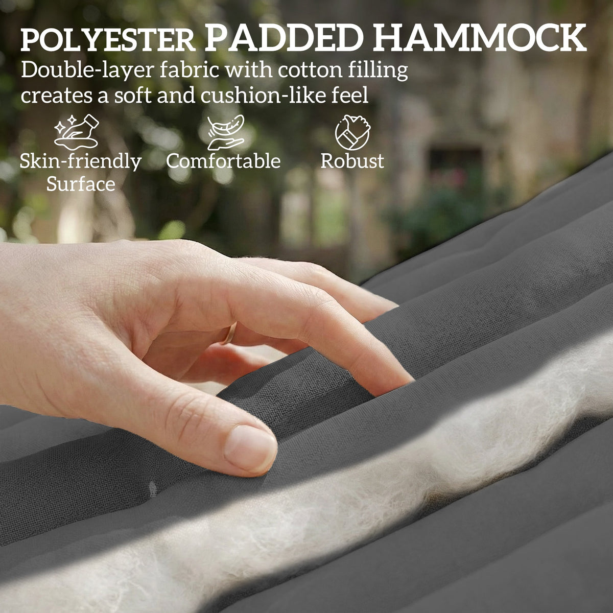 128" x 55" 2-Person Hammock with Pillow, 440 lbs Capacity, Gray — product view 6