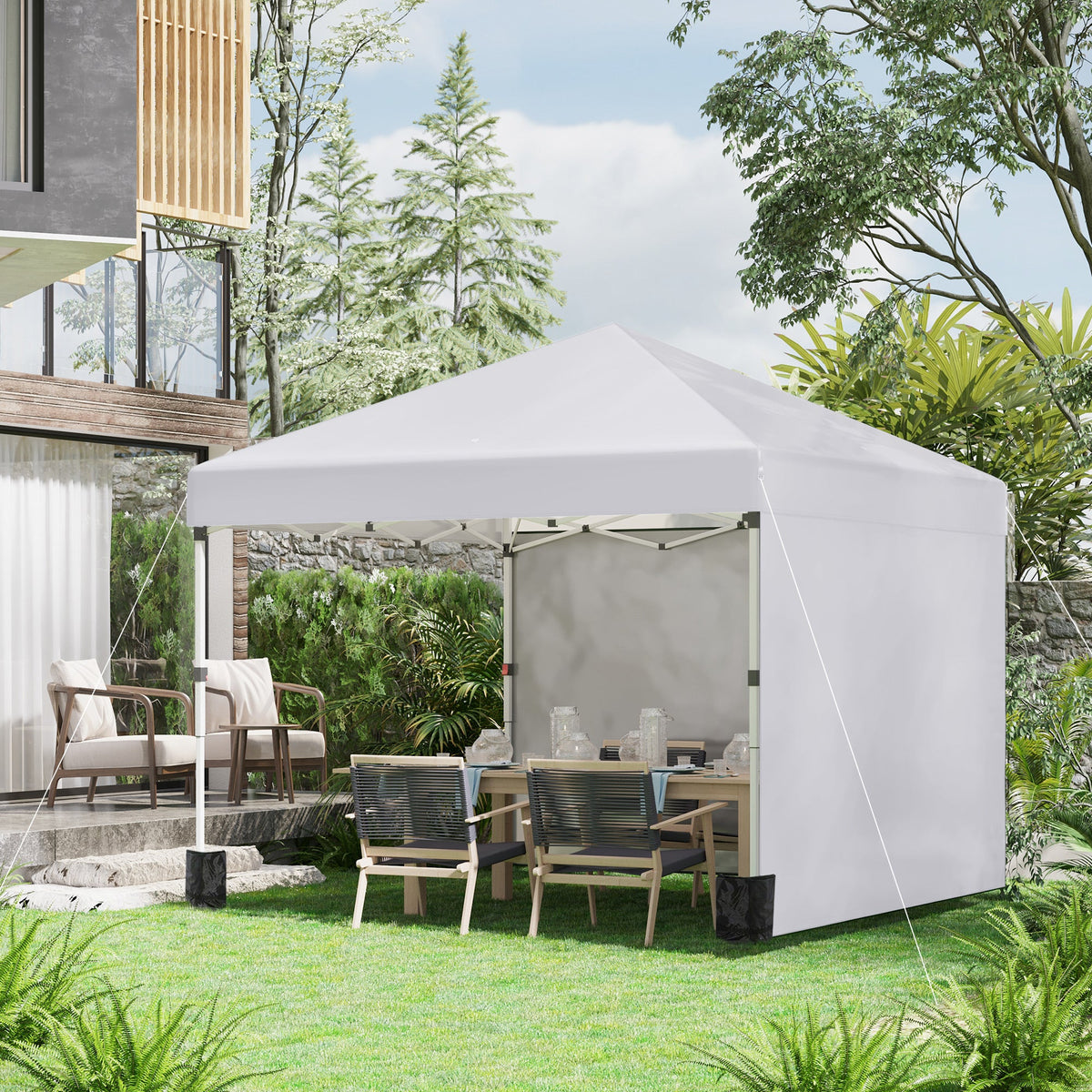 3 x 3m Pop Up Gazebo with 2 Sidewalls, Weight Bags & Wheeled Bag, White — product view 3